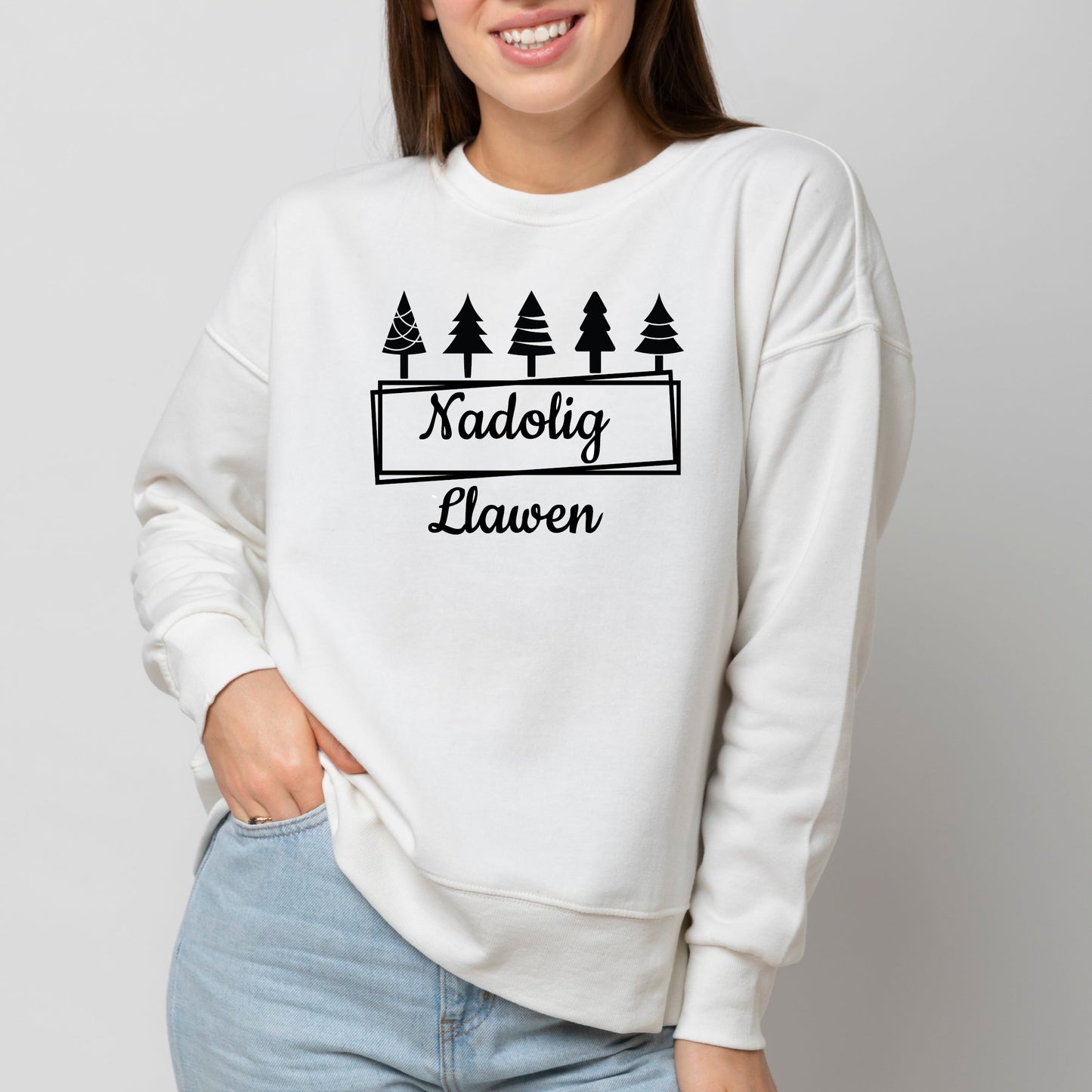 White long sleeve Christmas sweatshirt Nadolig Llawen